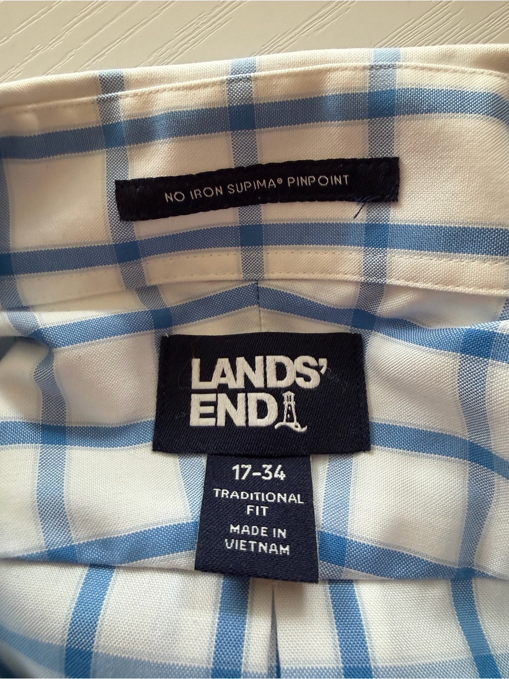 Liquidation sale!!! Lands' End Light Blue Windowpane Dress Shirt - 17-34 - Picture 2 of 3